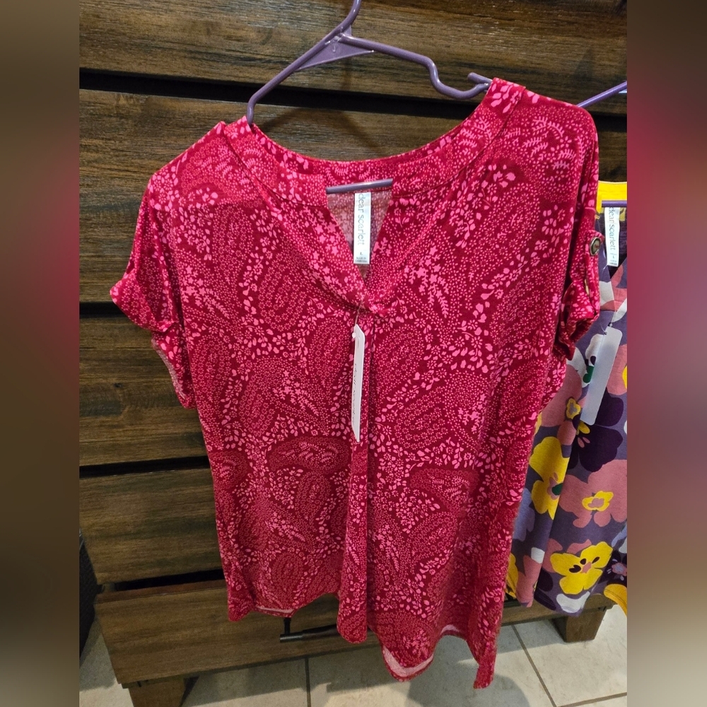 Dear Scarlett Short Sleeve Tops Colorful Size Large New With Tags